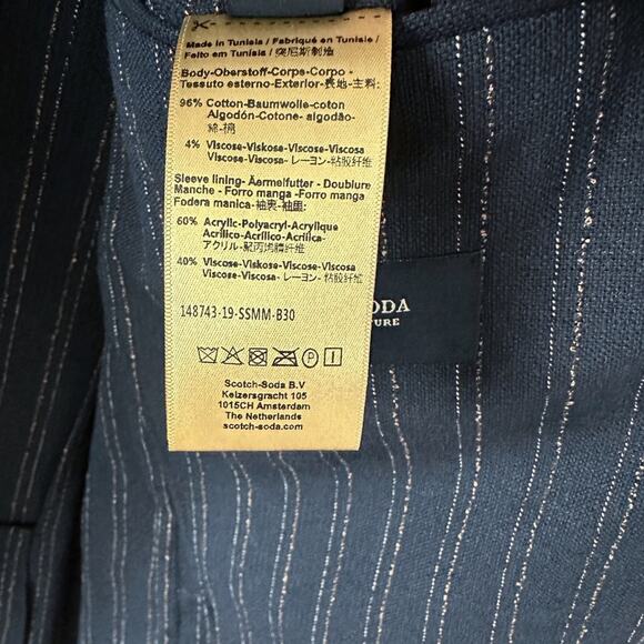 Scotch & Soda Blazer Suit Jacket Medium Blue Striped Cotton Lightweight - Picture 8 of 8